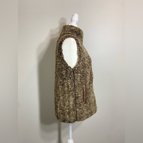 Small Katydid Faux Fur Brown Tan Lighweight Vest w/ Pockets - Picture 5 of 11